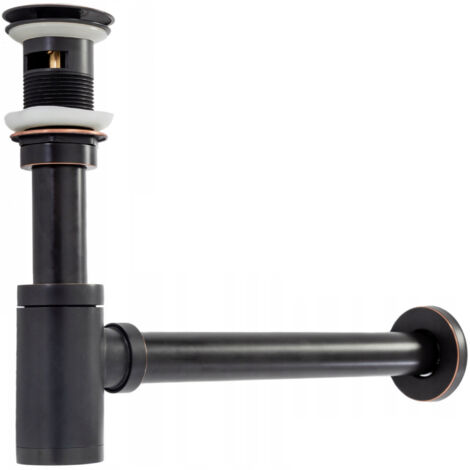 Sifón de lavabo click-clack sin rebosadero y tapón de 5/4", acabado negro cepillado