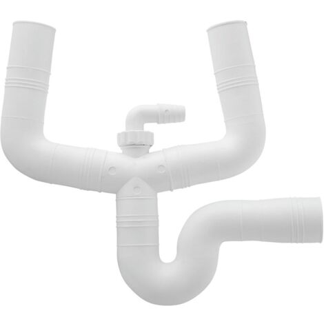 Alfa – Sifón doble de goma para fregadera 35x40mm – Alta resistencia – Con desagüe para lavavajillas – Conexiones de difícil acceso