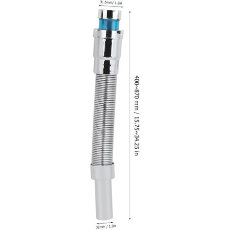 Sifón flexible e inodoro para fregaderos de baño y cocina con boquilla de 32 mm – material plástico estañado, 400–870 mm