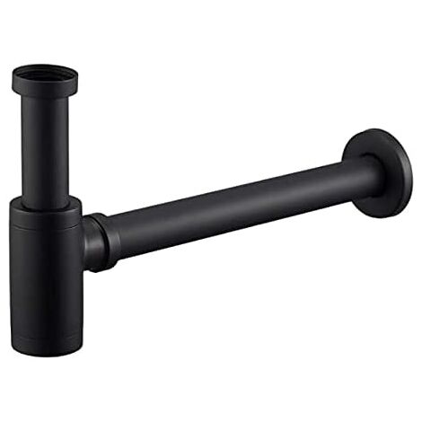 Sifón universal para fregadero, sifón negro, sifón de tubo, sifón de acero inoxidable, 1 1/4 x 32 mm, sifón para lavabo de baño, sifón de tubo metálico, sifón de fregadero ajustable, antiolores