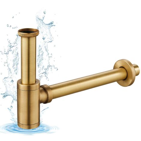 Sifón Universal para Lavabo, Latón 1 1/4, Sifón Antiolores con Orificio de Limpieza, Desagüe Ajustable, Latón Antiguo