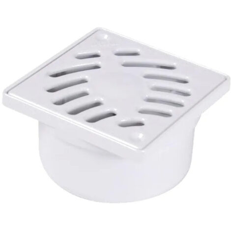 Sifone 97x97 mm con griglia in PVC bianco, raccordo Ø93/50/40 mm