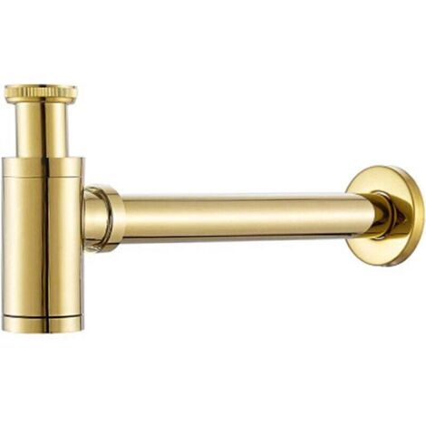 Sifone a bottiglia in ottone - Scarico rotondo - Scarico per lavandino - Sifone a P - 3,8 cm - Sifone antiodore - Sifone di scarico - Tubo di scarico per bagno, lavandino, lavabo, oro