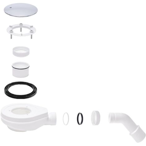 Sifone di scarico per piatto doccia 90 mm, con sistema antiodore e filtro per capelli, kit di scarico doccia e gomito di scarico DN 40/50 mm, coperchio di protezione cromato