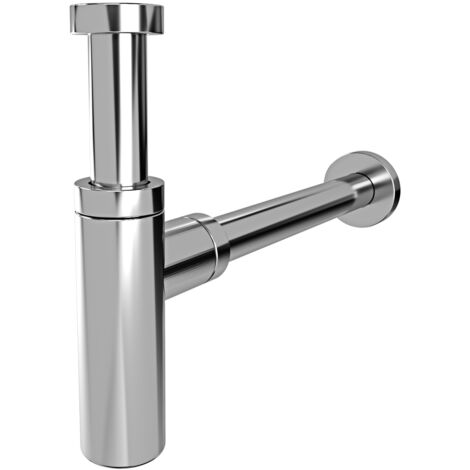 Sifone Di Scarico Tondo Universale In Ottone Cromato Scarico Lavabo 1\"1/4 G Con Altezza 12,5 Cm E Profondità 32 Cm Accessorio Bagno Elegante E Resistente Contro Cattivi Odori