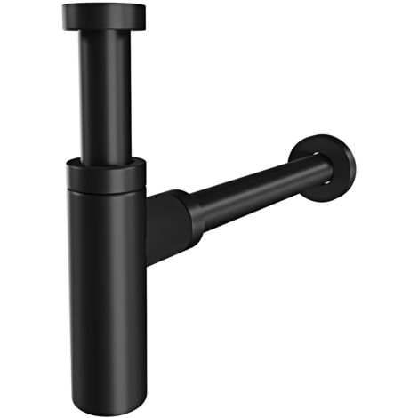 Sifone Di Scarico Tondo Universale In Ottone Nero Opaco Scarico Lavabo 1\"1/4 G Con Altezza 12,5 Cm E Profondità 32 Cm Accessorio Bagno Elegante E Resistente Contro Cattivi Odori