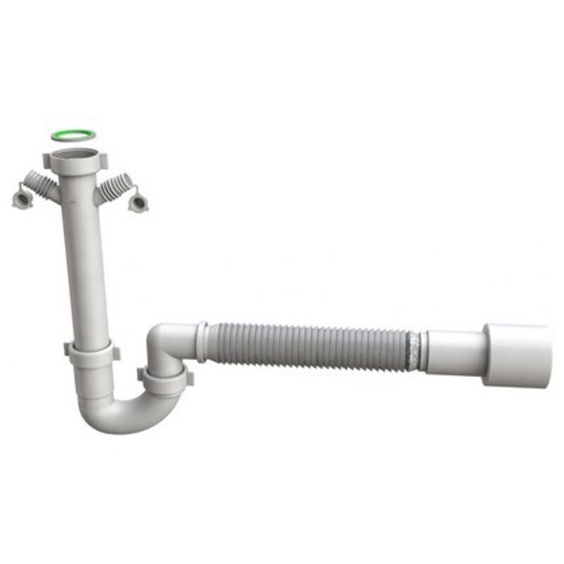Geberit Accessori - Sifone Per Lavello Doppio, Con Fascetta Stringitubo Angolata Uscita Verticale D 50 Mm 152553111 34412689