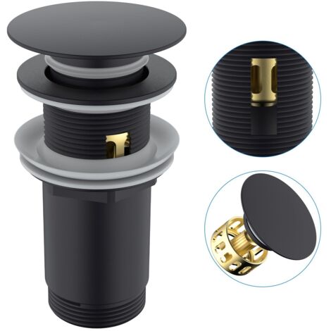 Sifone Lavabo con/senza Troppopieno, Clic Clac con Filtro, Tappo Pop-Up per Bagno, Universale G 1 1/4, Nero