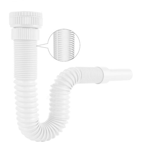 Sifone Lavabo da Bagno, Sifone Flessibile Antiodore con Filo d'Acciaio Incorporato, G1 1/4" (40.4mm) a G1 1/2" (46.3mm) x 32mm, Sifone Lavello, Scarico Lavello, Tubo di Drenaggio Flessibile, Bianco