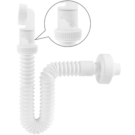 Sifone Lavabo, Sifone 1 1/4 Pollici, Sifone a Risparmio Spazio per Bagno, Sifone Regolabile 360° per Lavabo, Tubo di Scarico con Sifone Anti-odore, Bianco