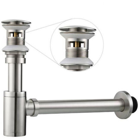 Sifone orizzontale a parete in acciaio inox — Adatto per lavabi, lavelli, bacinelle, ecc. — 1 set, finitura spazzolata, con troppopieno