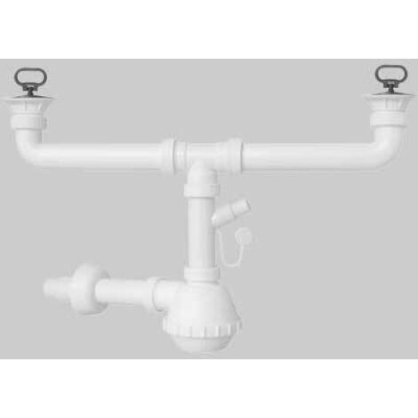 SIFONE PER LAVELLO A FIASCA A 2 VIE CON PILETTE E ATTACCO LAVASTOVIGLIE  11/2 x Ø32/40 mm - 1 pezzi - Idroweb