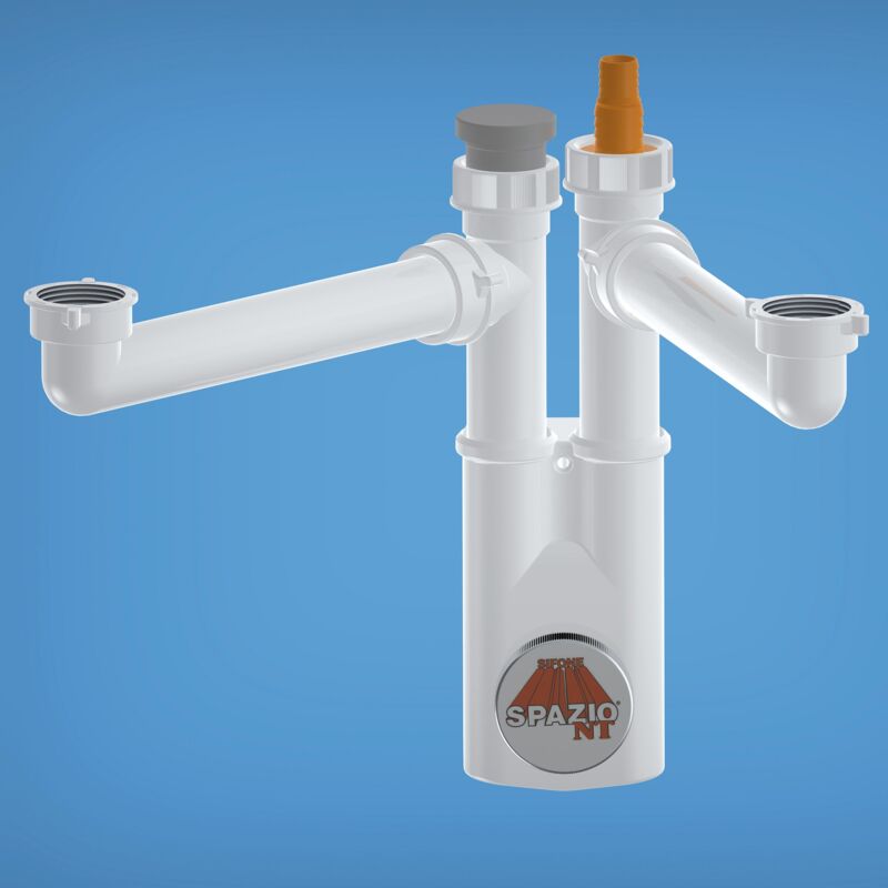 Sifone Lira Spazio 2 Per Lavelli A Due Vasche - Acciaio Inox, Salvaspazio - Foto 7