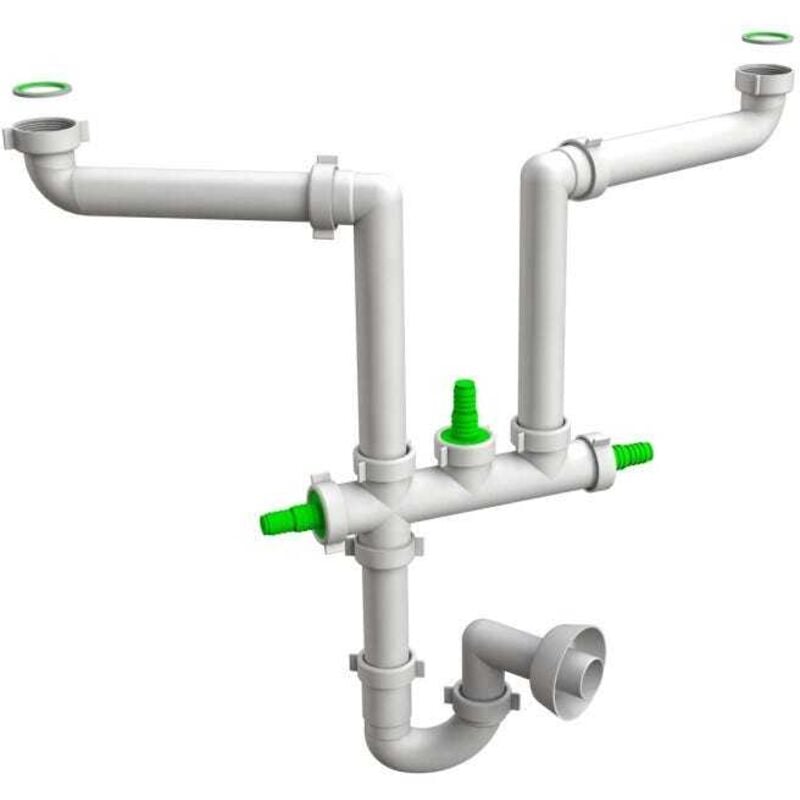 Siphon D'évier Peu Encombrant Avec 2 Entrées Et 3 Raccords Auxiliaires Space 2