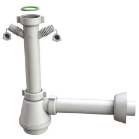 SIFONE SCARICO 1 VIA SENZA PILETTA PER LAVELLO IN ACCIAIO INOX CON ATTACCO DOPPIO LAVASTOVIGLIE/LAVA - 11/2 X ø40X230MM  - BON
