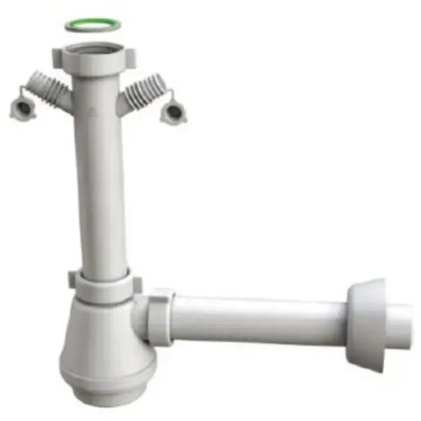 Sifone scarico 1 via senza piletta per lavello in acciaio inox con attacco doppio lavastoviglie/lavatrice 1"1/2 x ø40x230mm BONOMINI