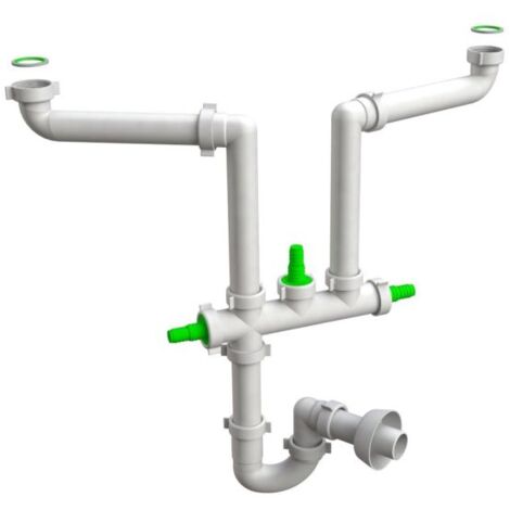 Sifone scarico 2 vie senza piletta per lavello in acciaio inox con tre attacchi modello salvaspazio space 1"1/2 - ø40 mm BONOMINI