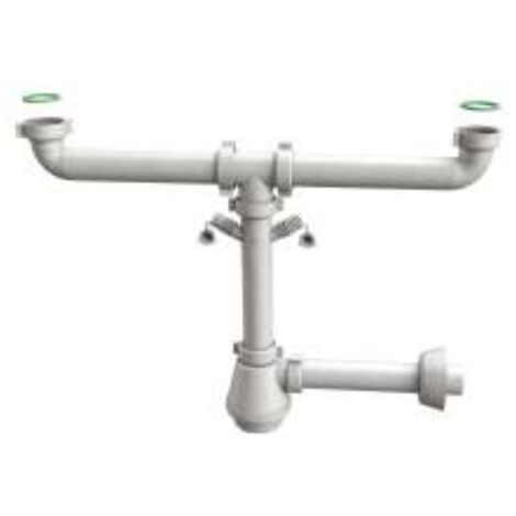 SIFONE SCARICO 2 VIE SENZA PILETTA PER LAVELLO IN ACCIAIO INOX DOPPIO ATTACCO LAVASTOVIGLIE/LAVATRIC - 11/2 X ø40X230 MM  - BON