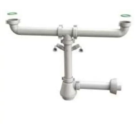 Sifone scarico 2 vie senza piletta per lavello in acciaio inox doppio attacco lavastoviglie/lavatrice modello fiasca 1"1/2 x ø40x230 mm BONOMINI