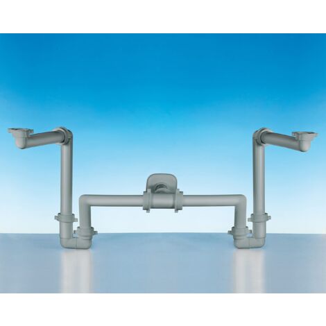 SIFONE SPAZIO BAGNO PER LAVABO DOPPIO 1"-1¼" USCITA Ø32-40 GRIGIO