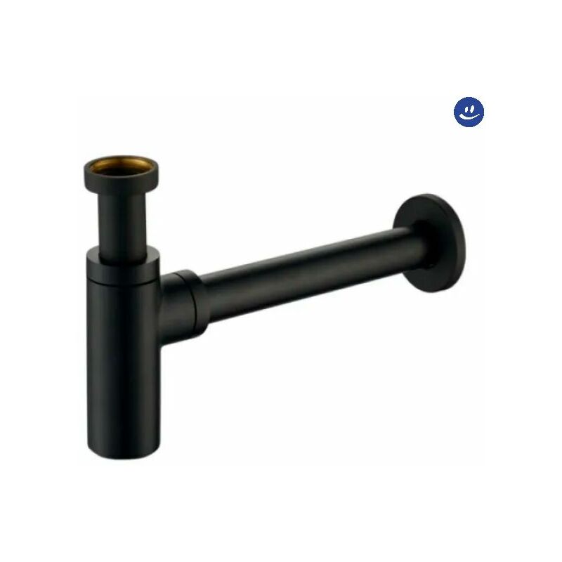 Image of Sifone scarico tondo d'arredo in ottone nero opaco senza piletta per lavabomodello visual eco 11/4 x 32mm Ambra Water