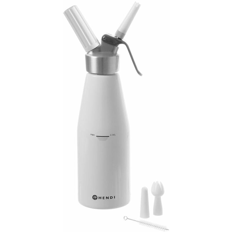Hendi Sifone per Cucina, Set di 3 ugelli erogatori ed Una spazzolina per la Pulizia, per Panna montata, Mousse, Dessert, sifone per Panna montata,
