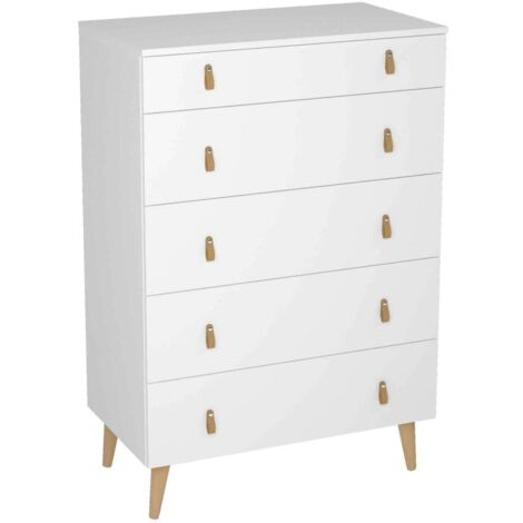 Sifonier Tokio con 5 Cajones en blanco. 119 cm(alto), 80 cm(ancho), 48 cm(fondo)