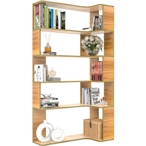 Sifree – Bibliothèque d'angle 5 niveaux en panneaux de particules E1 – Armoire de rangement avec 4 dispositifs anti-basculement – Dimensions 90x48x169cm