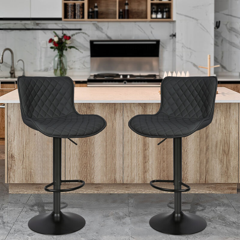 Sifree - Tabourets de bar, lot de 2, Chaises hautes, hauteur réglable, revêtement en pu, pivotant sur 360°, avec accoudoirs, dossier et repose-pieds,