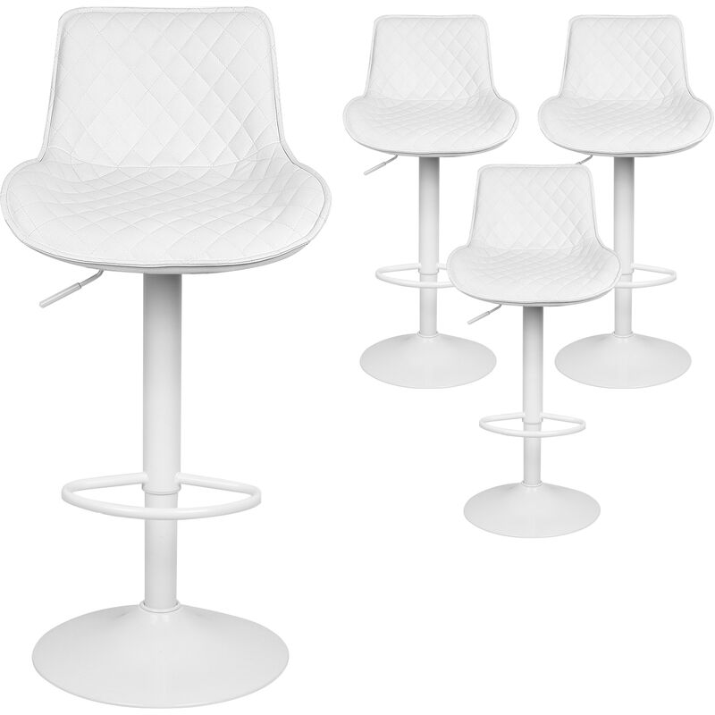 SiFree® Chaise de bar 4cps Chaise haute Hauteur réglable 83-103cm PU Motif diamant (blanc)