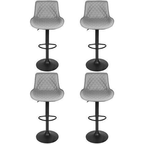 SiFree® Chaise de bar 4cps Chaise haute Hauteur réglable 83-103cm PU Motif diamant (gris clair)