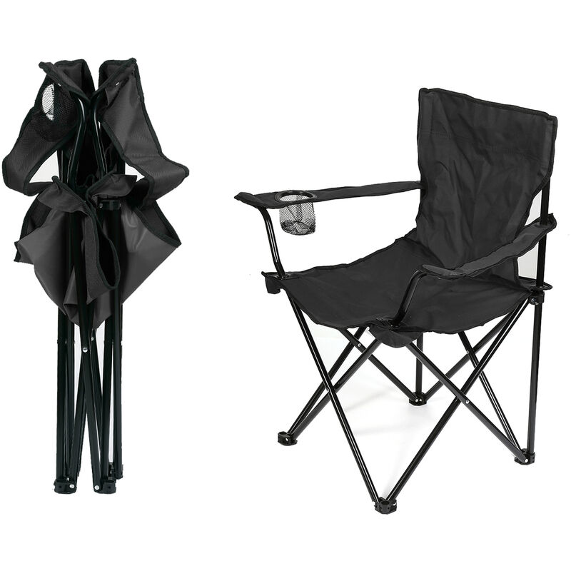 Chaise de camping pliante en acier 50 x 50 x 80 cm - Chaise portable et légère avec porte-gobelet - Sac de transport inclus - pour l'extérieur.noir