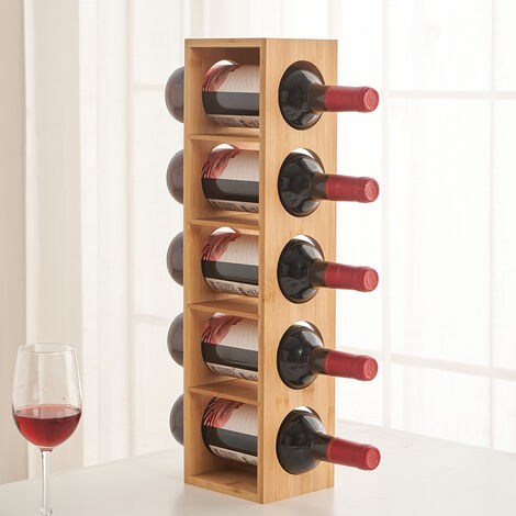 Sifree – Étagère à vin en bambou 5 emplacements – Dimensions 13.5 x 12 x 53 cm – Bois massif naturel – Pour stockage horizontal des bouteilles