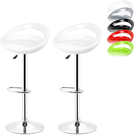 Sifree – Lot de 2 tabourets de bar réglables – Chaise haute pivotante avec dossier – Siège en ABS – Pieds chromés – Hauteur d'assise 55-75 cm – Blanc