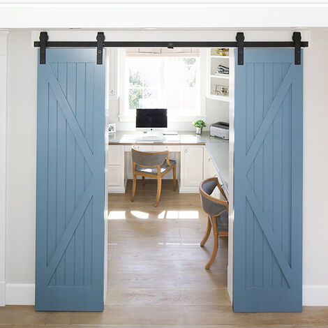 Sifree – Rail de porte coulissante 366cm en acier noir – Kit quincaillerie pour portes en bois – Charge maximale élevée – Installation facile