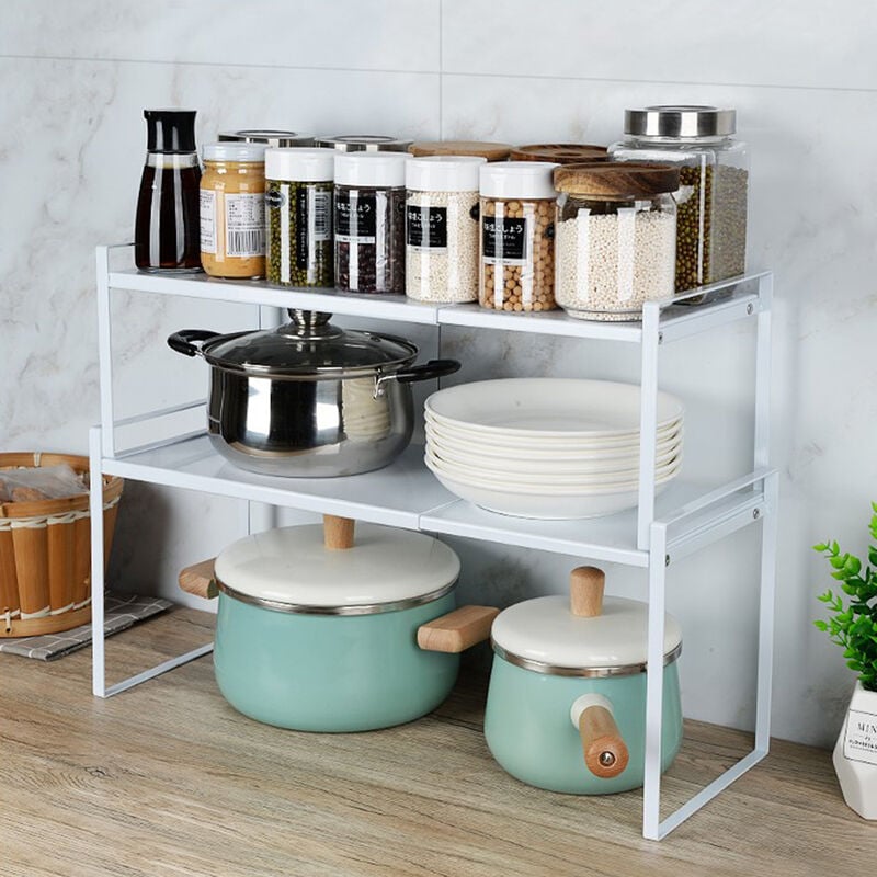 Rangement sous évier Cuisine, Étagère télescopique Flexi, rangement supplémentaires, réglable en longueur, Plastique, 36-602118cm blanc - Sifree