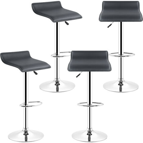 SiFree® Tabouret de Bar en Similicuir Lot de 4, Hauteur Réglable et Pivotant 360° avec Repose-Pied, Chaise Haute pour Bar, Cuisine, Comptoir, Montage Facile, Noir