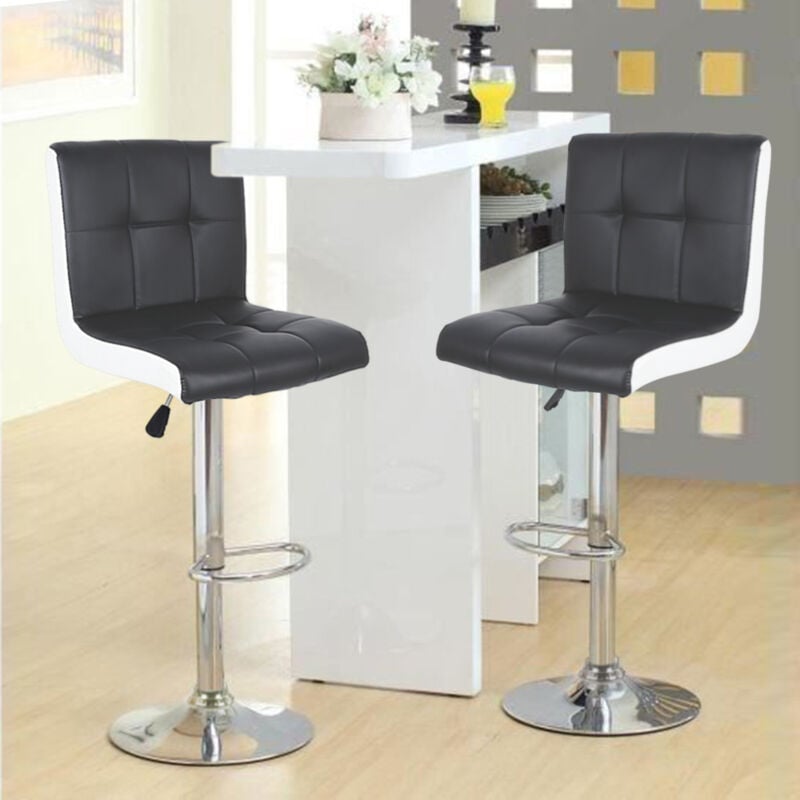 Lot de 2 tabourets de Bar réglables avec Dossier en Cuir pu, Chaise de Bar pivotante pour Cuisine, Bar, café, Bureau (Blanc + Noir) - Sifree