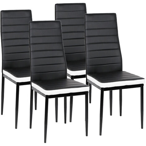 SiFree®Lot de 4 Chaises de Cuisine ROMANE noires bandeau blanc, Chaises de Salle à Manger Mobilier de Salon Design