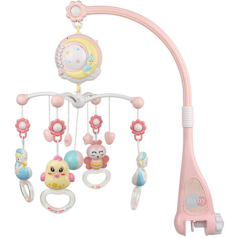 Bébé Berceau Musical Mobile Lit Cloche Boîte À Musique avec des  Lumières,Hochet Jouet de Musique de Chevet 360 Rotatif