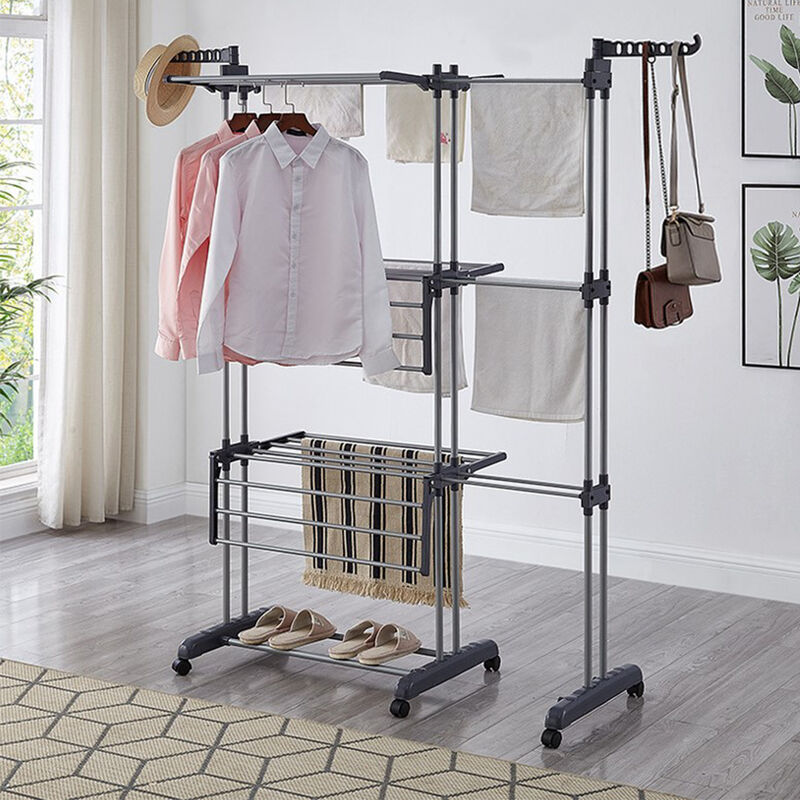 SiFree®Séchoir à linge extensible grande capacité，4 étagères, avec ailes75-142.564170cm-gris