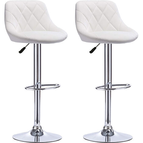 SiFree®Tabouret de bar 2 , chaise de cuisine moderne, avec dossier repose-pieds sans accoudoir en similicuir chromé design pivotant réglable en hauteur, blanc