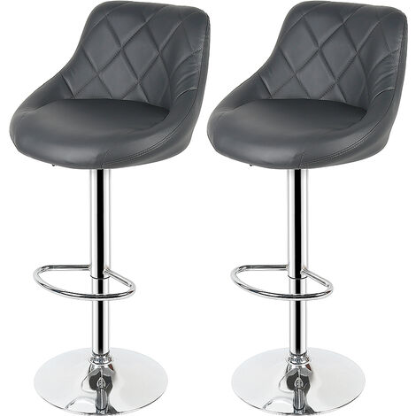 SiFree®Tabouret de bar 2 , chaise de cuisine moderne, avec dossier repose-pieds sans accoudoirs en similicuir chromé design pivotant réglable en hauteur, gris