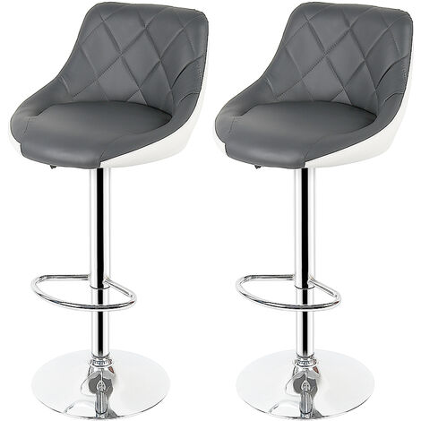 SiFree®Tabouret de bar 2 , chaise de cuisine moderne, avec dossier repose-pieds sans accoudoirs en similicuir chromé design pivotant réglable en hauteur, gris-blanc