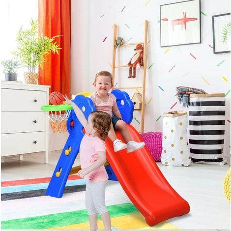 SiFree®Toboggan Aire de Jeux Pliable avec Panier de Basket en Plastique Toboggan pour Enfants 3-8 Ans Multicolore 108 x 58 x 71,5CM