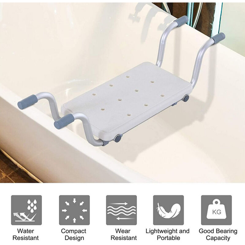 Siège de Baignoire Extensible en Aluminium et Plastique Blanc Charge Maximale 136 kg 73-83*22*18cm