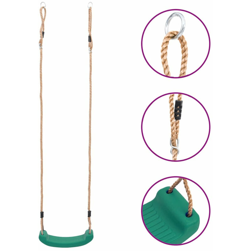 Siège de balançoire pour enfants Vert,38 x 17cm, corde 180cm,maximal de l'utilisateur 60 kg