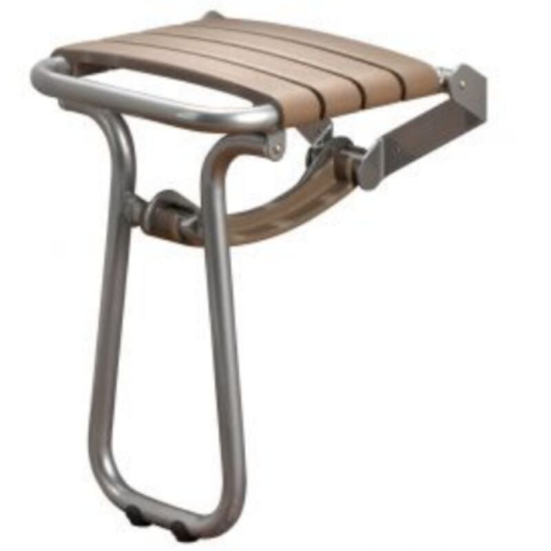Siège de douche pmr pellet Essentiel confort escamotable avec pied aluminium époxy gris lattes taupe