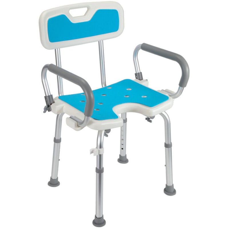 Siège de douche réglable en hauteur tabouret de douche antidérapants charge max.136 Kg alu hdpe blanc Bleu Accoudoir réversible
