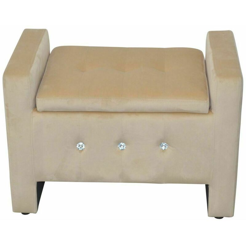 siège petite banquette avec espace de rangement en tissu velours beige 75x45x46 cm - beige